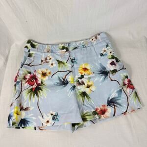 Zara Basics Floral Shorts Women's Medium Blue Faux Pockets Summer Travel